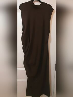 Sleeveless Brown Ruched Midi Dress ELOQUII, Size 24